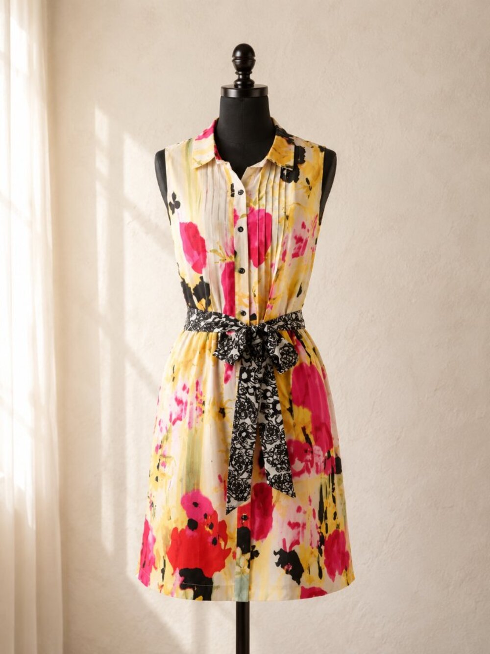 Anthropologie Tabitha Aubrieta Silk Shirtdress Floral Button Down 6 Pintuck
